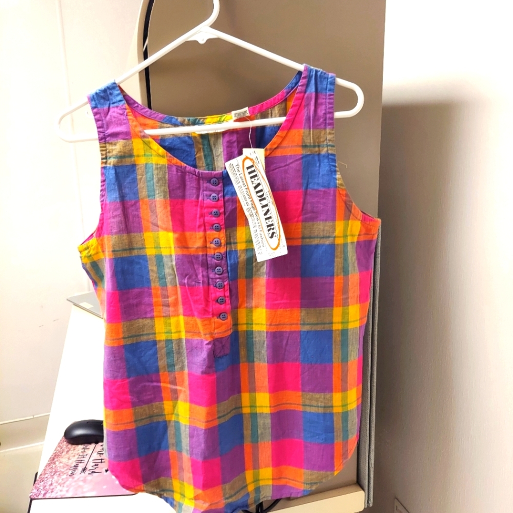 Vintage Retro Headliners Women's Multi-Color Sleeveless  Plaid Tank Top Size L